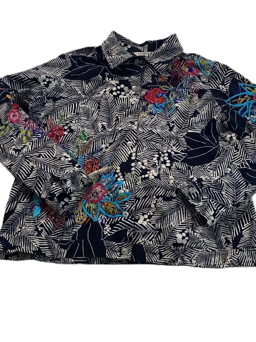 Vintage Laura Ashley Jacket XL Black Cotton Embroidered Floral Art to Wear India